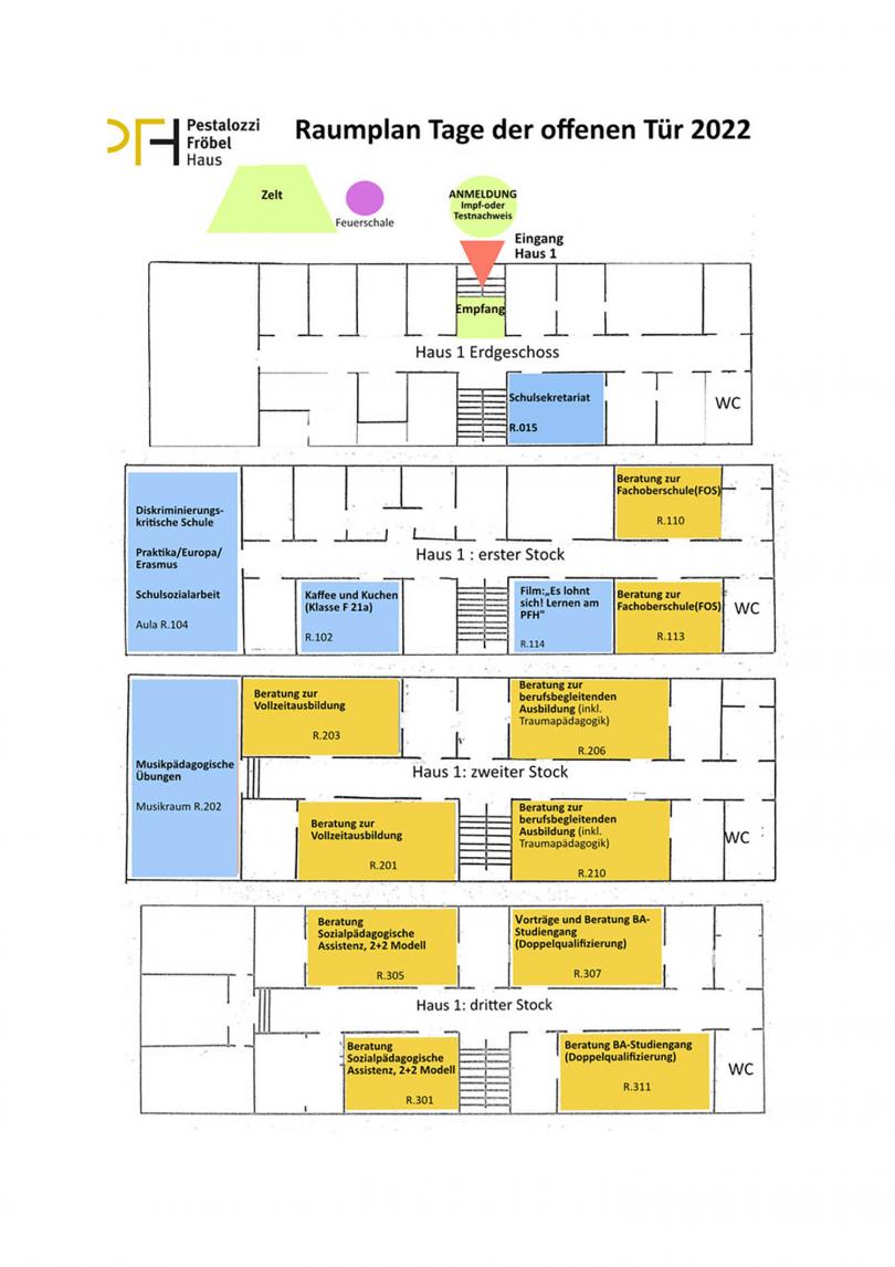 Raumplan für die Tage der offenen Tür 2022, Berufliche Schule des Pestalozzi-Fröbel-Hauses Berlin